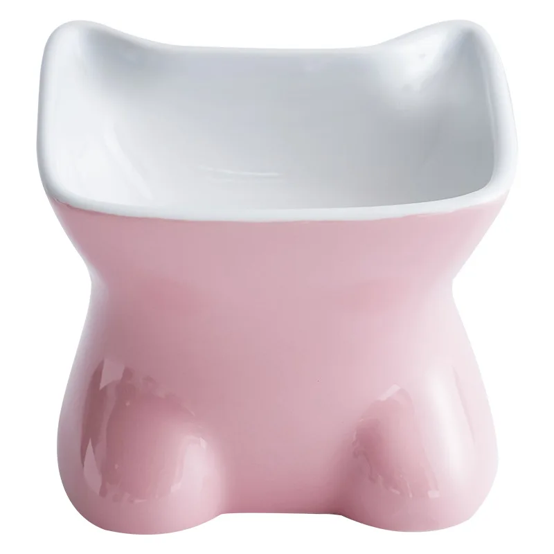 

Cat Bowls, Raised Cat Food Bowl Ceramic Cat Bowls Tilted Elevated Pet Food Bowl, Protect Pet's Spine, Pink