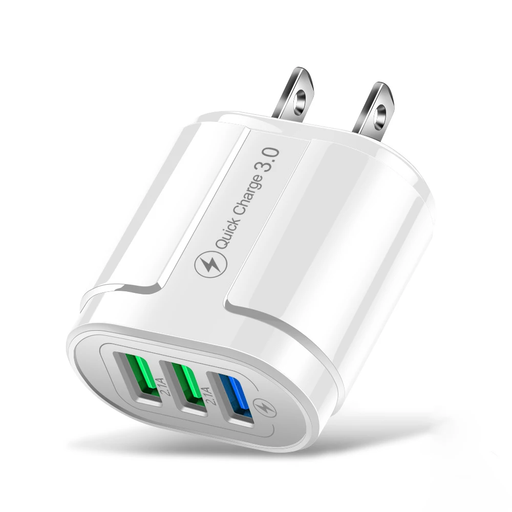 

3 USB Fast Charger Quick Charge 3.0 Universal Wall Mobile Phone Tablet Chargers For Iphone Samsung Huawei Quick Charger, Black white