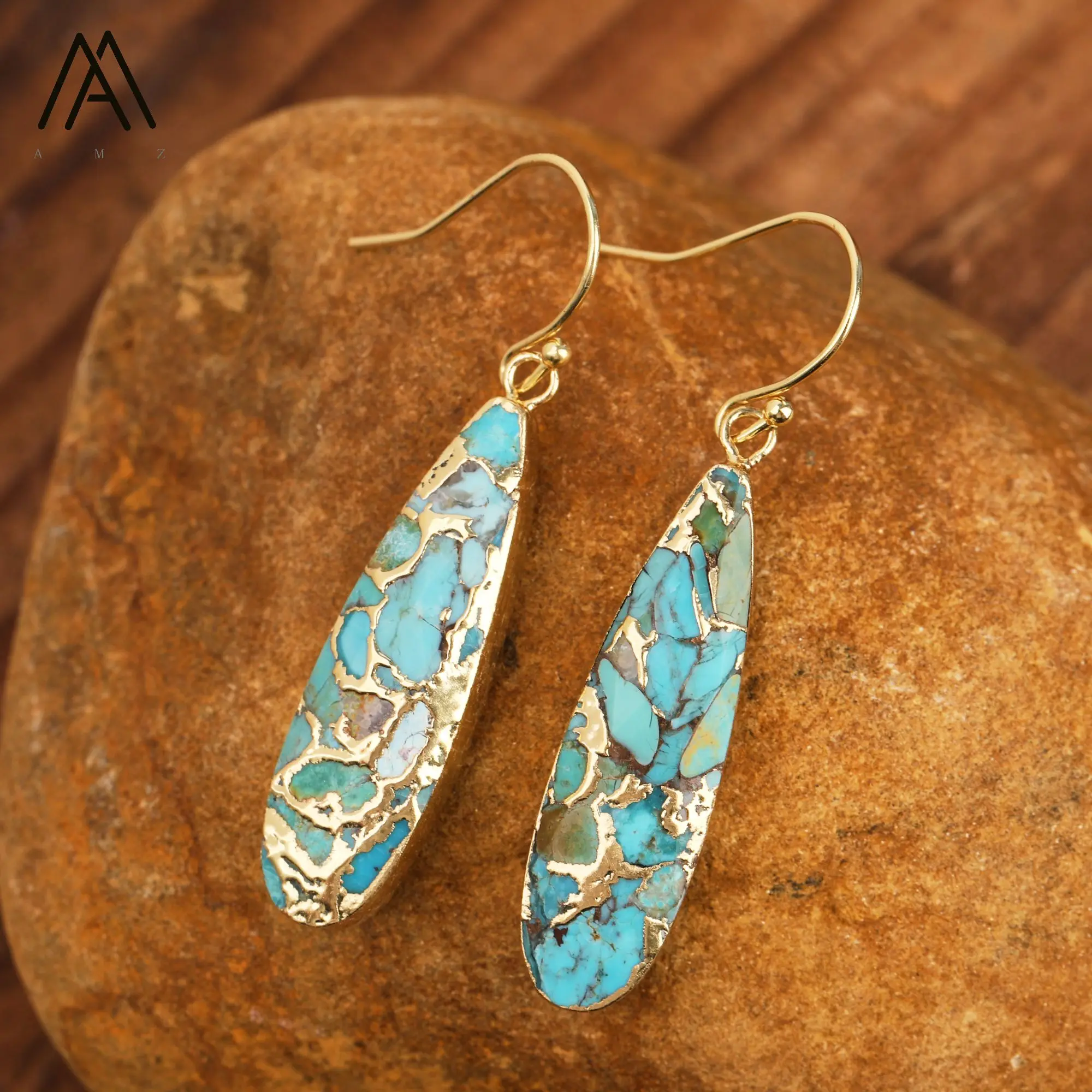 Various Shape Gold Line Turquoise Hook Earrings Fashion Jewelry for Women Gifts