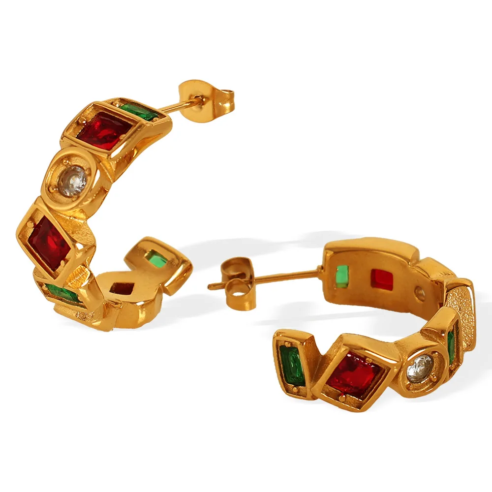 Exaggerated Design Stainless Steel Jewelry 18k Gold Plated Irregular Geometric Splicing Zircon Waterproof Earrings YF6012