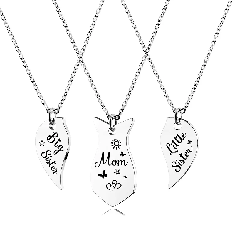 

3 PCS Mom Sister Heart Necklace Set Stainless Steel Mother Daughter Necklaces Jewelry Gifts