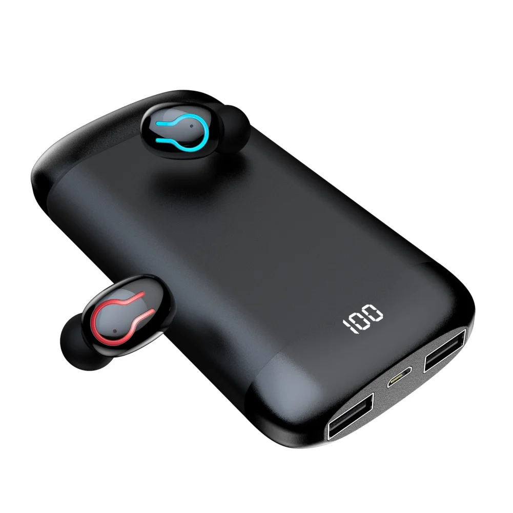 

GlobalCrown Q66 Bluetooth TWS Wireless 5.0 Earphone with 6000mAh Power Bank For Android IPhone, Black