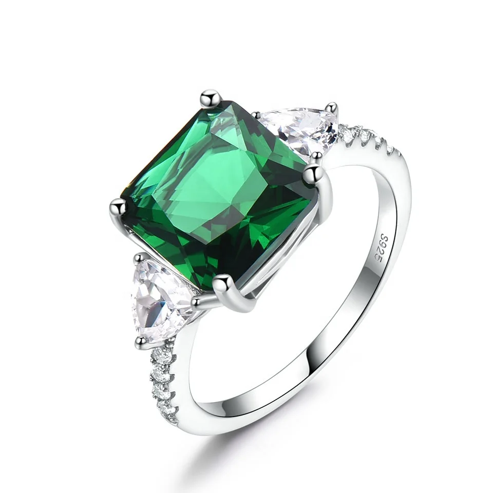 

High quality large square nano emerald green stone 925 silver ring cubic zirconia diamond wedding ring jewelry, Picture