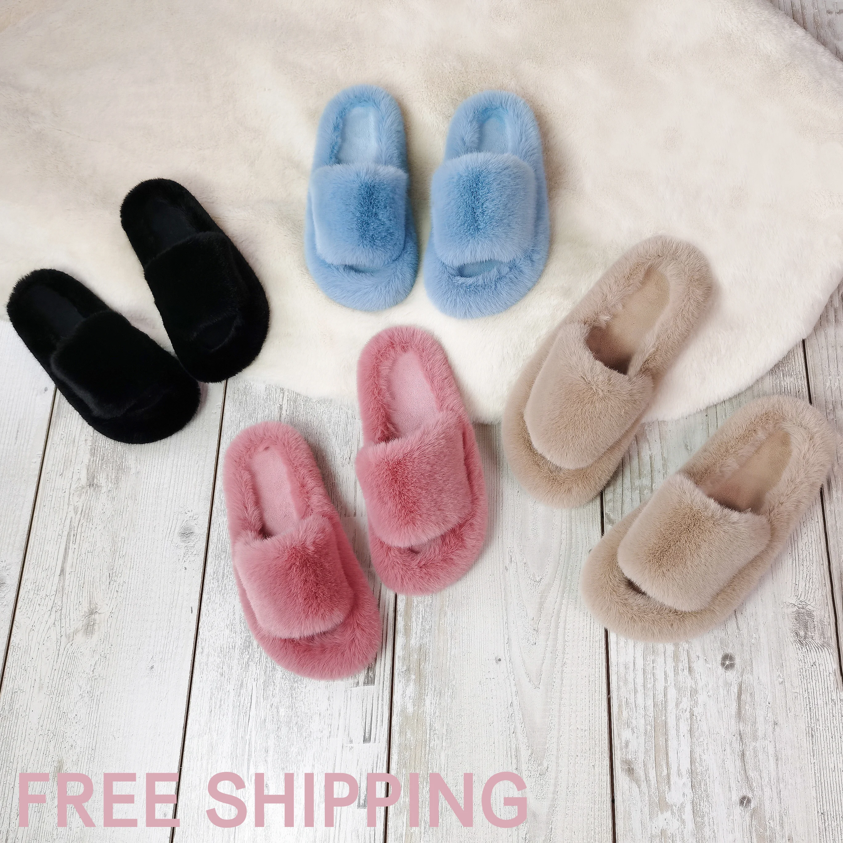 

Free Shipping Custom Wholesale Ladies Slippers, Wholesale Custom Fashion Plush Women Slides, Customized color