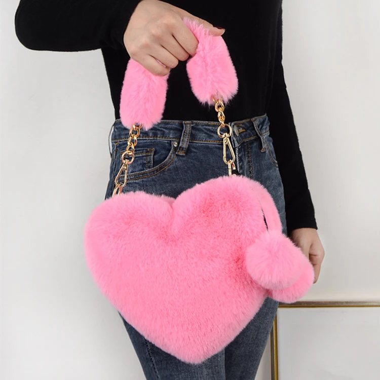 

Lady Heart Shaped Faux Fur Crossbody Bag Plush Wallet Purse Girl's Shoulder Bag Fur Purses Faux Fur Purse Women Fuzzy Cross Body, 5colors