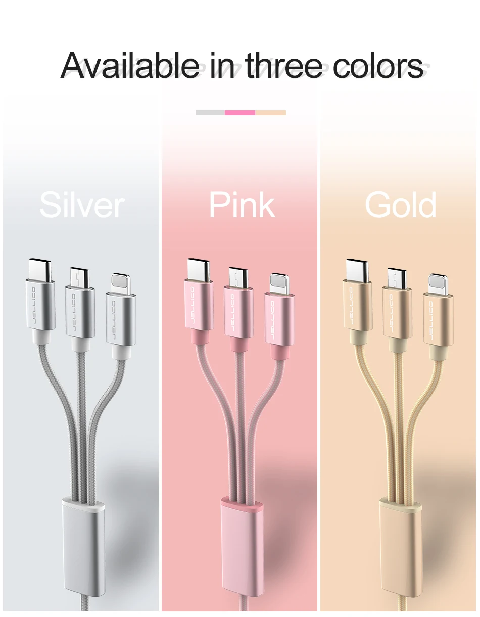 Jellico GS-13 Data Cable 3 In 1 Usb Cable Multi Charging Cable For Iphone Android Type C