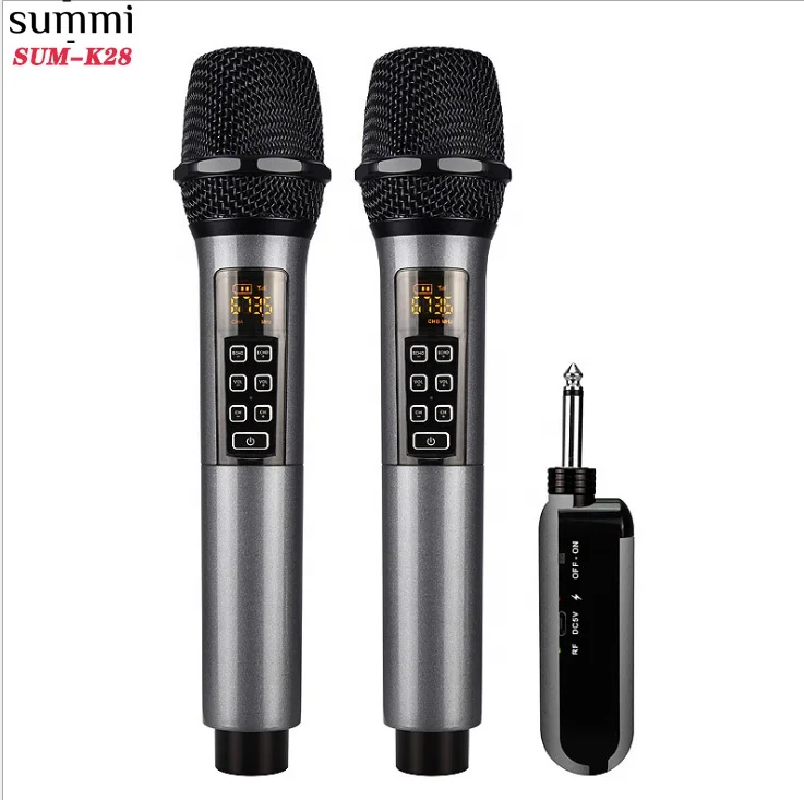 

UHF Wireless Microphone Rechargeable Wireless Microphone Metal Dual Handheld Dynamic Mic with Rechargeable Receiver