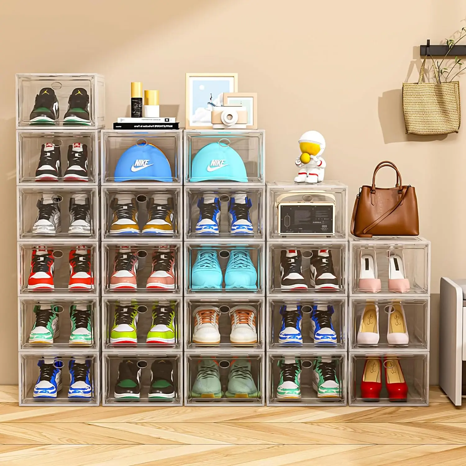 Foldable Eco-Friendly Modern Rectangle Plastic Shoe Storage Box Injection-Molded PP Cover Household Space-Saving Organizer 16