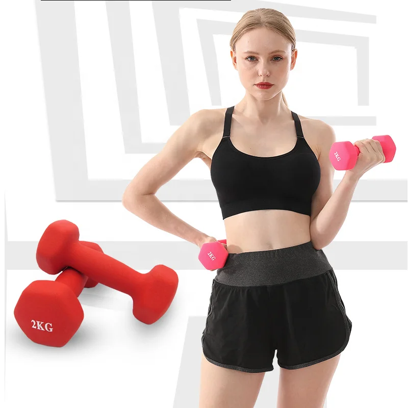 

Women At-home Gym Fitness Workout Hand Weights 1kg Neoprene Coated Dumbbells Set, Colorful, accept customize