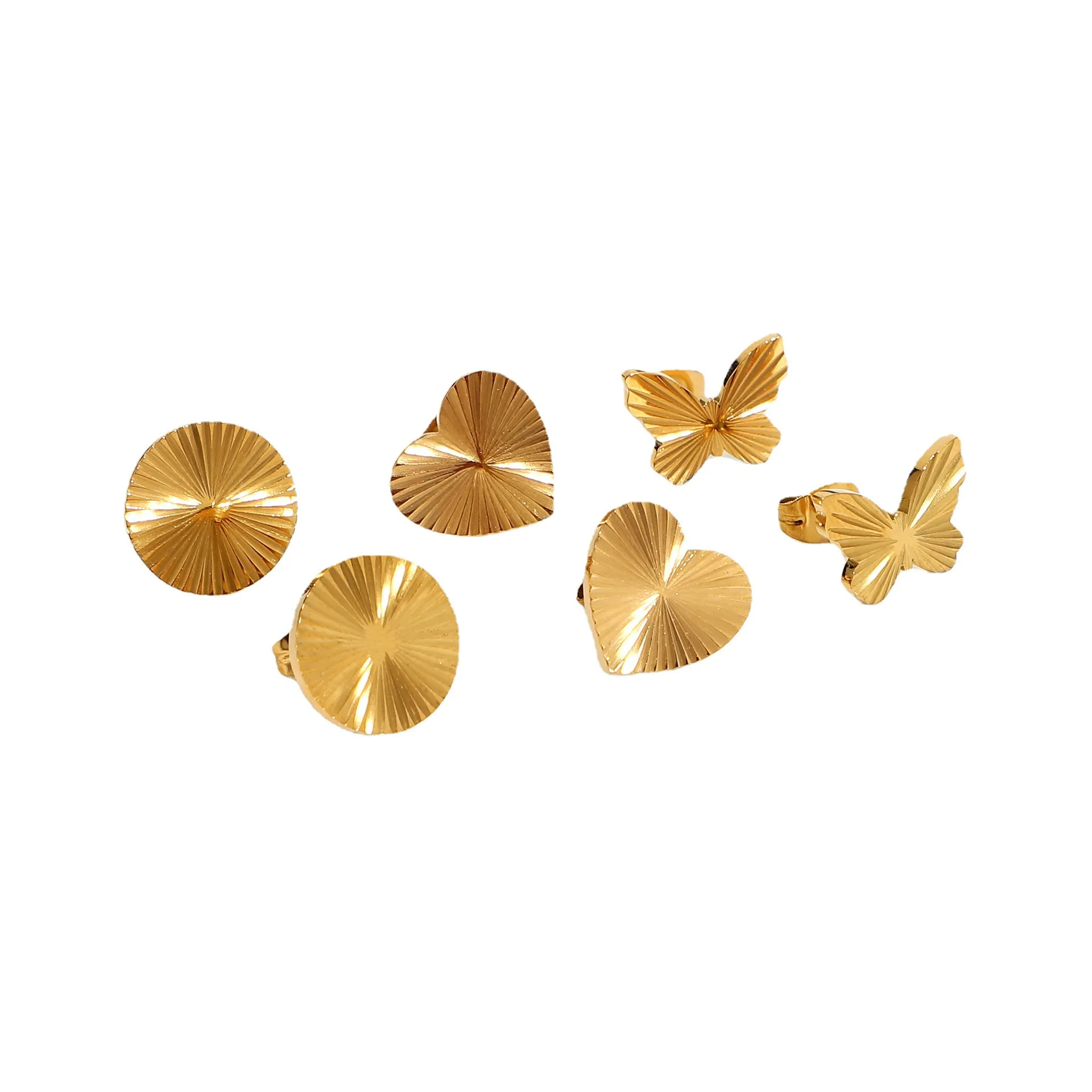 

MYSO Butterfly Heart Round Sunburst Signet Earrings Diffuse Sunlight Jewelry Gold Stainless Steel Stud Earrings For Women