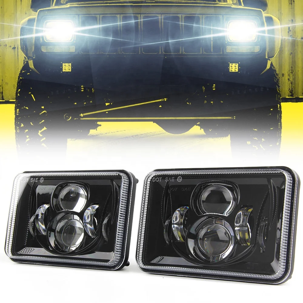 

55W DOT Approved Rectangular 4x6 inch LED Headlights High Low Beam Projector Headlight H4 Wire LED Headlamp for Truck