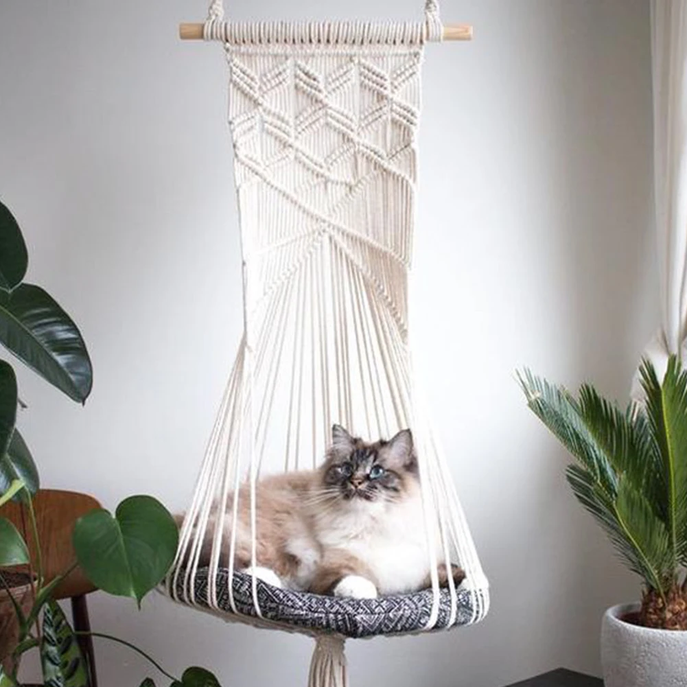

Bohemian Wall Hanging Lace 5 Sizes Hand-woven Hanging Basket Cotton Pet Litter Cat Dog Hammock Line Toy Swing Pet Hammock