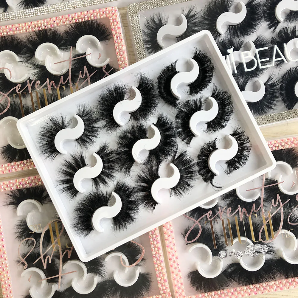 

fluffy 3d 25mm premade mink individual fake eyelashes fluffy mink eyelash cruelty free wholesale vendor, Black