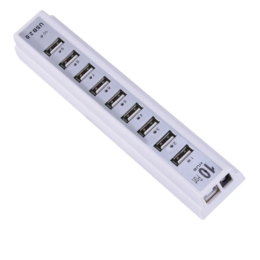USB 2.0 Hi-speed 480Mbps 10 Ports USB Hub + Power Adaptor For PC Notebook Laptop with Retail Package
