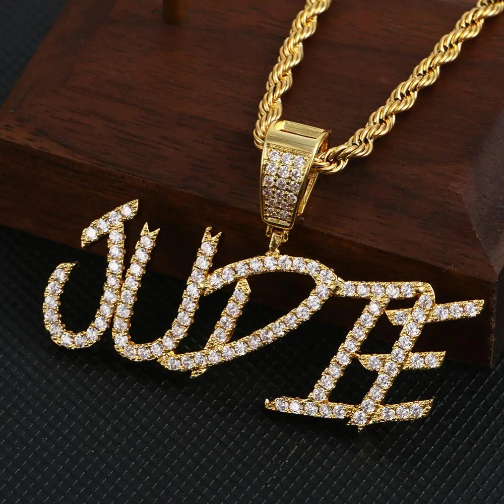 

Hip Hop Jewelry Bling CZ zircon Iced Out mens Custom Name Letters Pendant Necklaces Bubble Letter Necklace, Silver gold