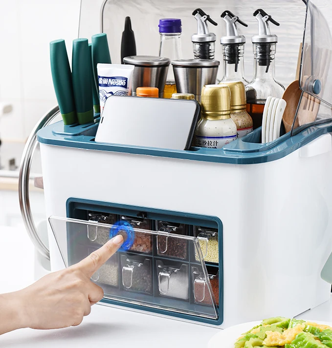 

Spice Jar Spice Tower Seasoning Bottles Container Condiment Rack Storage, Gray,white