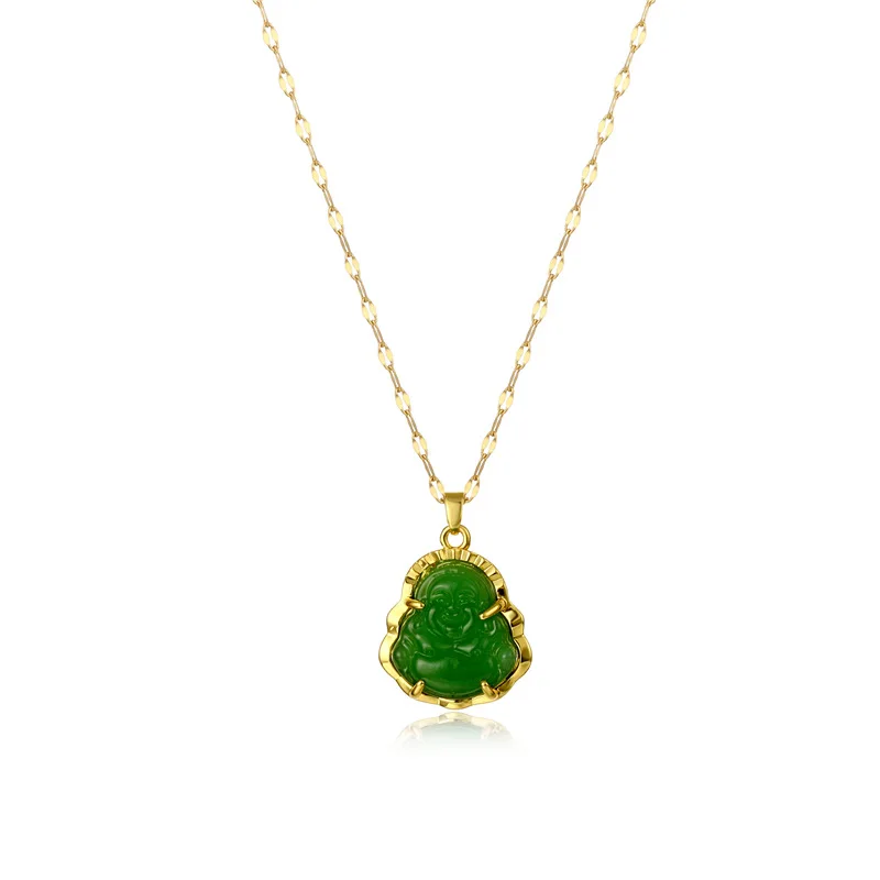 

Bellona OEM Collar De Layered Fashion Jewelry Women Stainless Pendant Green Jade Necklace, Picture shown