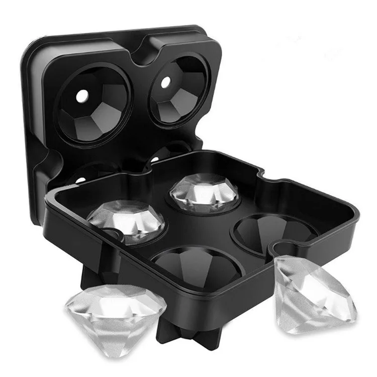 

Household Black Silicone Diamond Ice Mold 4 Diamond Ice Cube Tray Wisky Wine Diamond Ice Maker