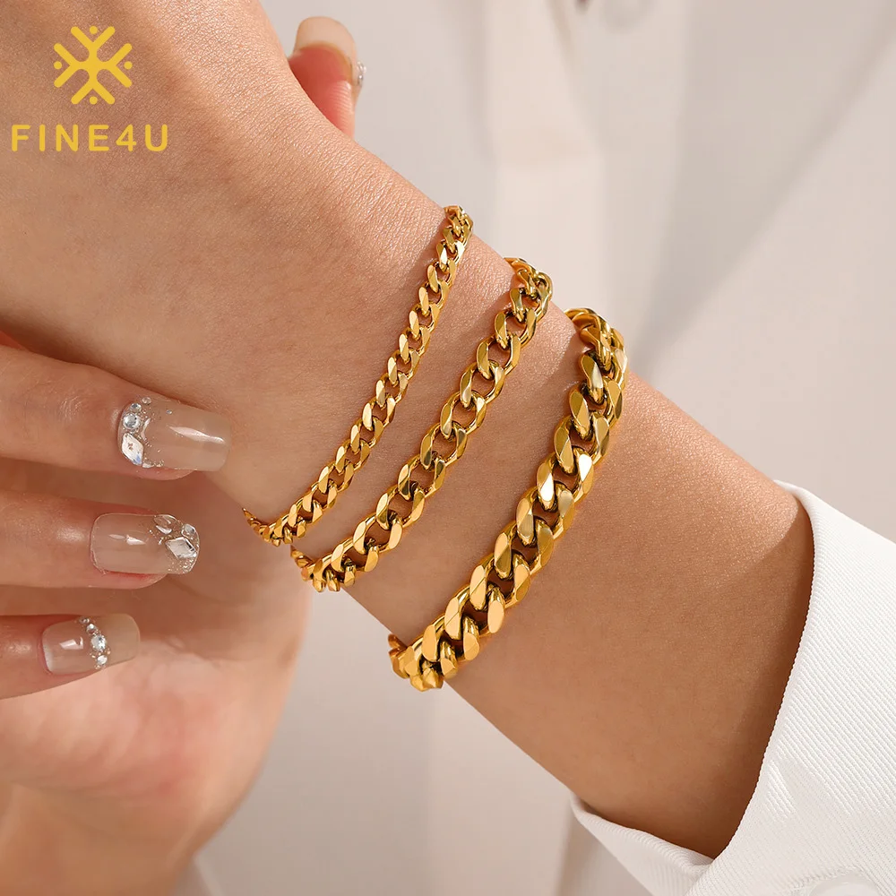 

Tarnish Free Jewelry Hip Hop Fashion 14K Gold Plated Stainless Steel Cuban Link Bracelet Women