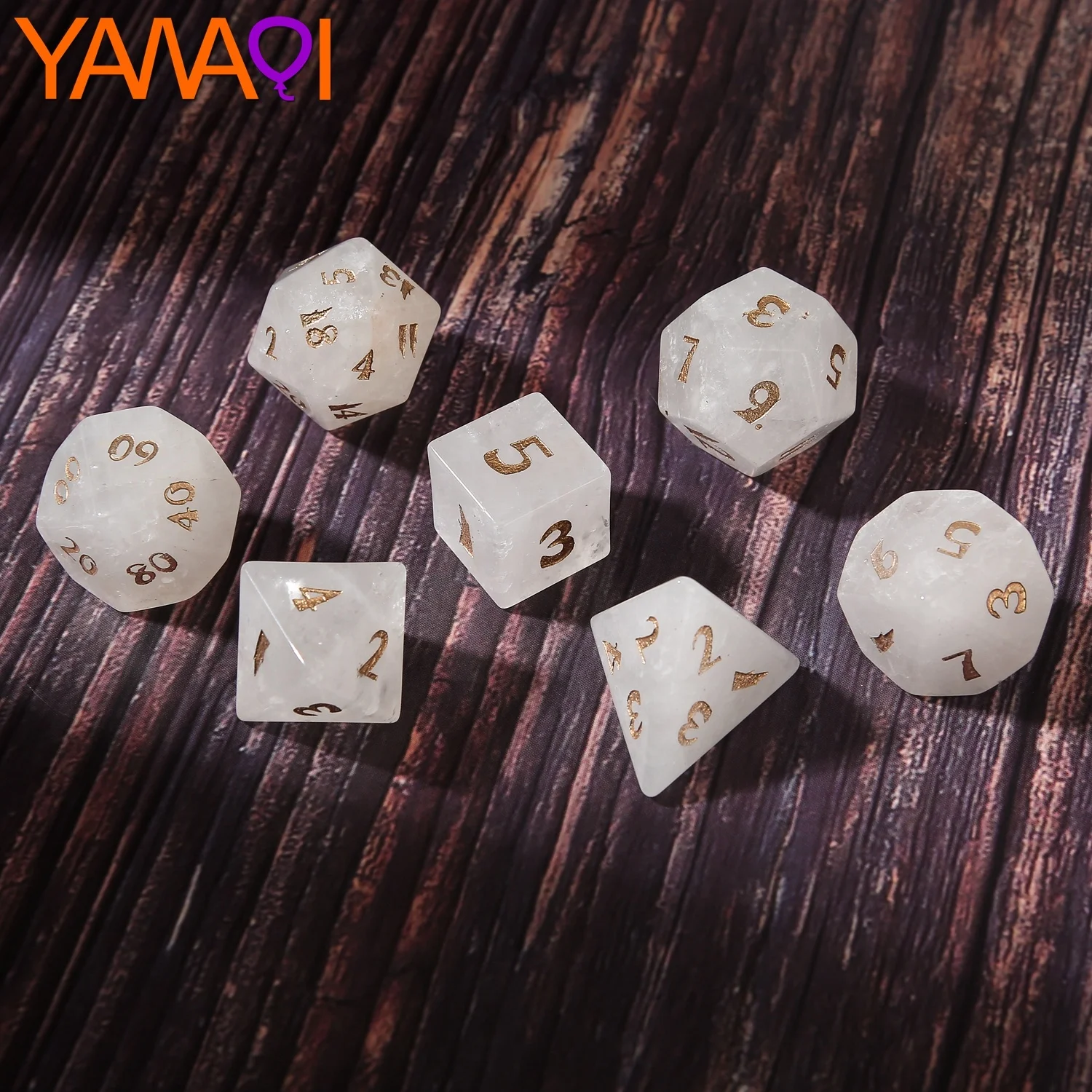 

Natural white crystal quartz gem stone dice D4 D6 D8 D10 D00 D12 D20 7PCS d&d polyhedral dice set Z05