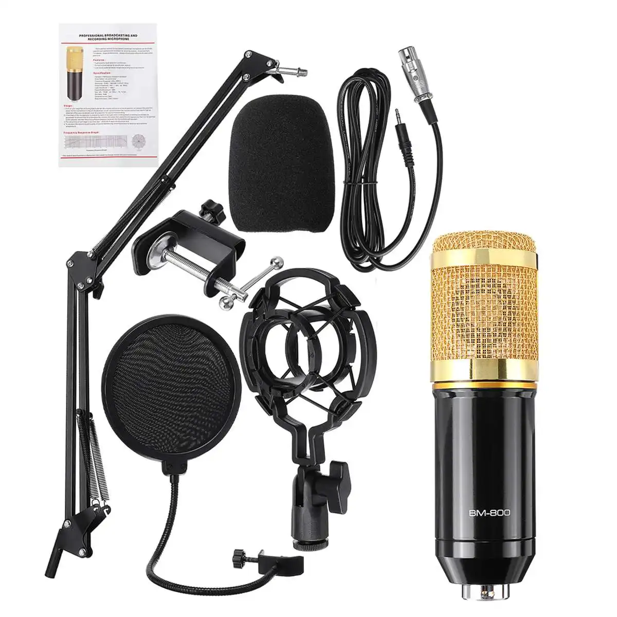 

BM800 SUMI Condenser Microphon Computer Karaoke Microphone Kit bm-800 Phantom Power Stand, Black