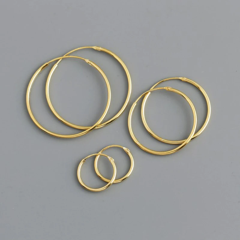 

wholesale simple arete boucle doreille 925 sterling silver gold plated jewelry hoop earrings