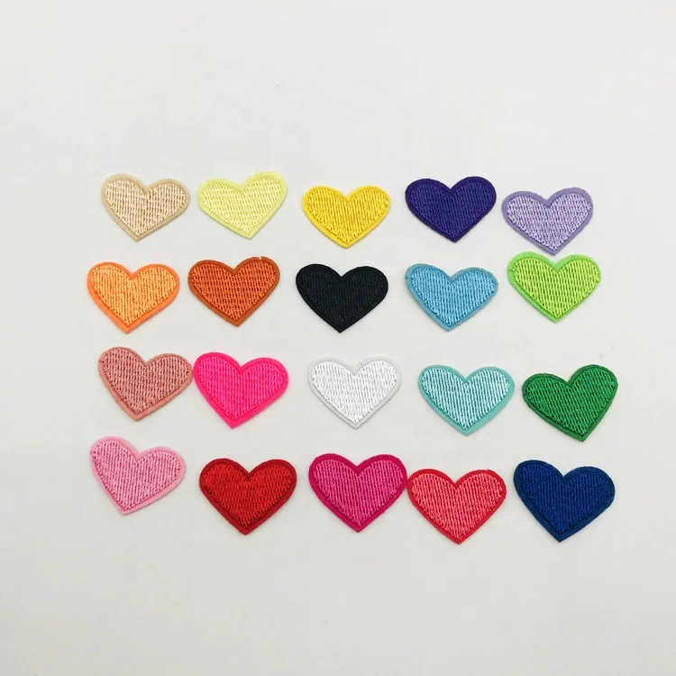 

Wholesale Fashion Design Custom Heart Shape Embroidery Patches Iron on heart patches for Clothing Dresses 20colors/set