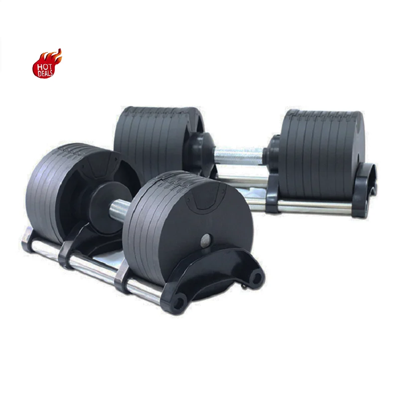 

Hot sale in Canada Gym Equipment Multi Set of adjustable dumbbells 20kg 32kg 45lb 72lb 80lb Ajustable Dumbell, Black