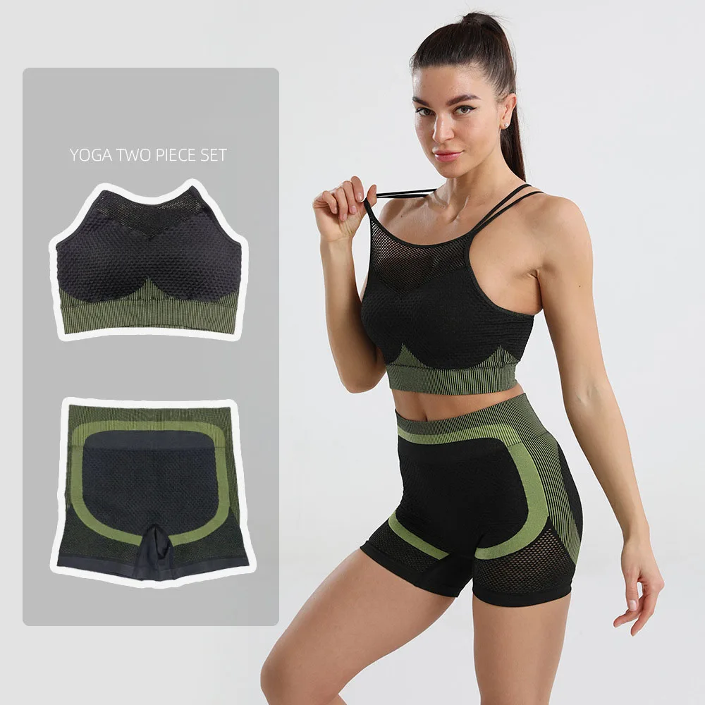 

New Arrival Knitting Lift The Hips Elasticity Fitness Exercise Yoga Wear Spring And Summer Seamless Yoga Suit Women Yoga Sets, Customized colors