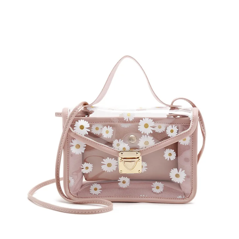 

2 in 1 clear women handbags korean style small flap ladies purse shoulder bags, Red yellow black