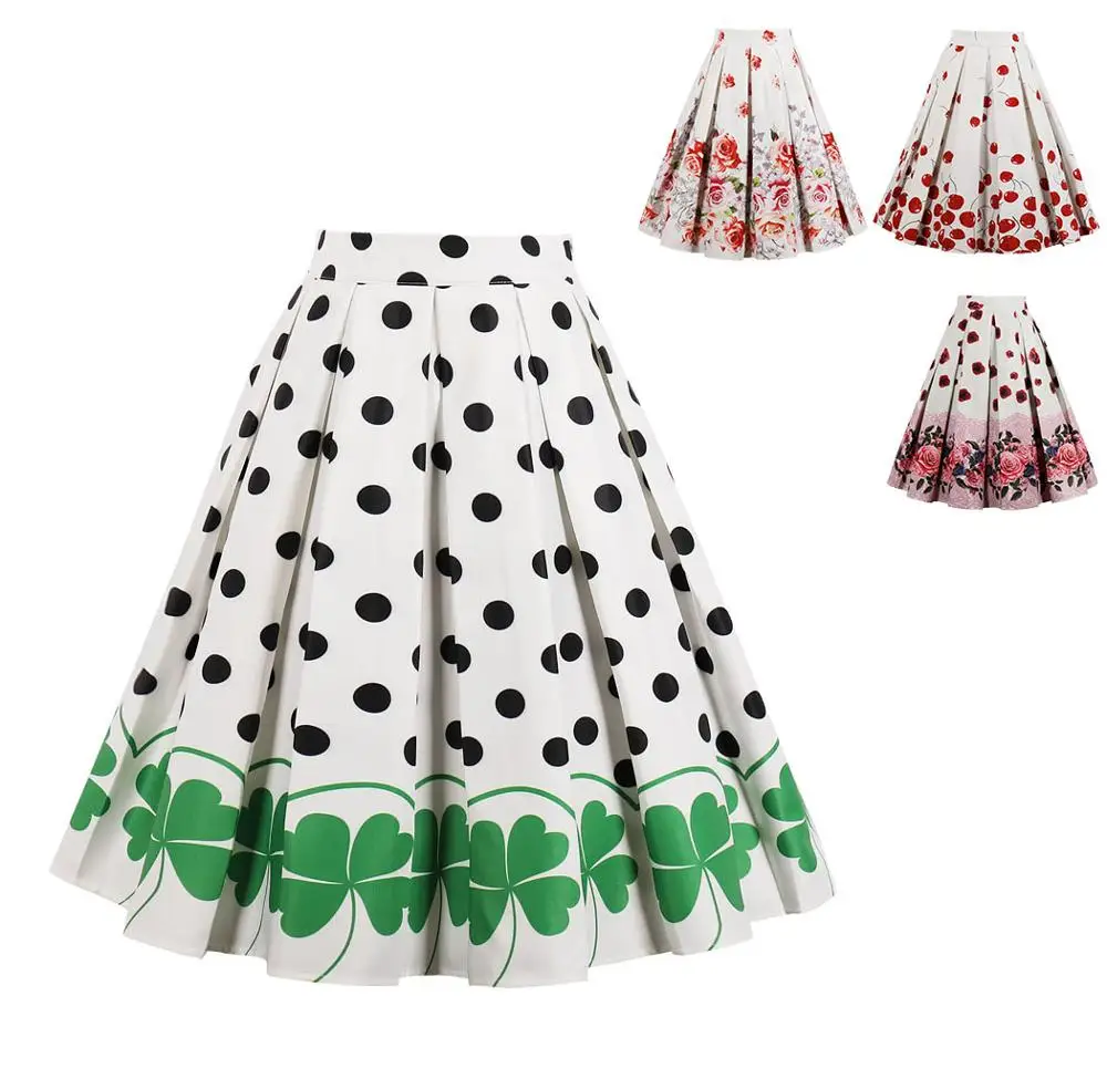 

Fashion Women Casual Plus Size Womens Pleated Skirts Knee-Length Midi Floral Print Vintage Party Skirt
