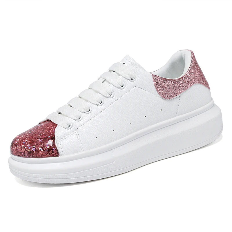 

Wholesale Platform shoes casual white Sneakers sports shoes low-top women fashion sneakers custom logo for you, Pink+silver+blue