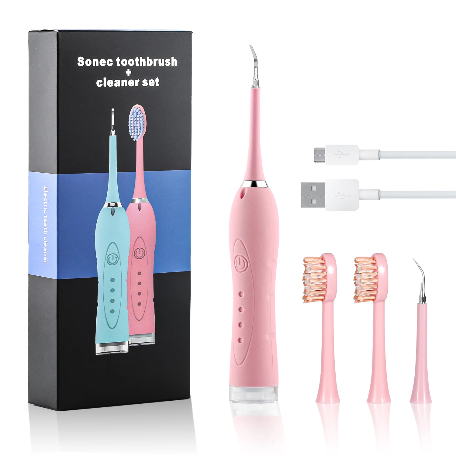 

2 in 1 Electric Toothbrush Sonic Dental Plaque Cleaning Teeth Cleaner Kit Replaceable Toothbrush for Cleaning Tartar