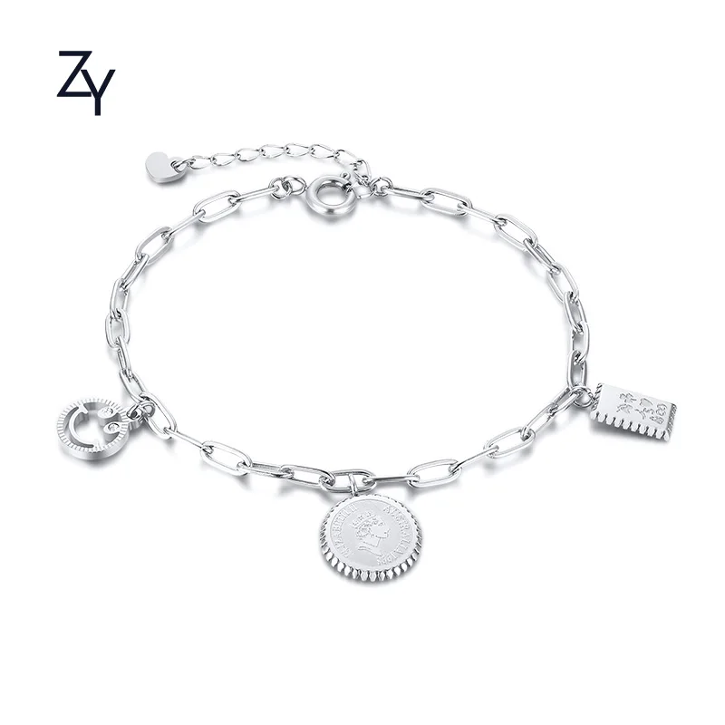 

ZHUANGYEE Wholesale silver queen smile 8 mm 11.5 mm Stainless Steel Charm Bracelet for women and men lovers' gift Jewelry