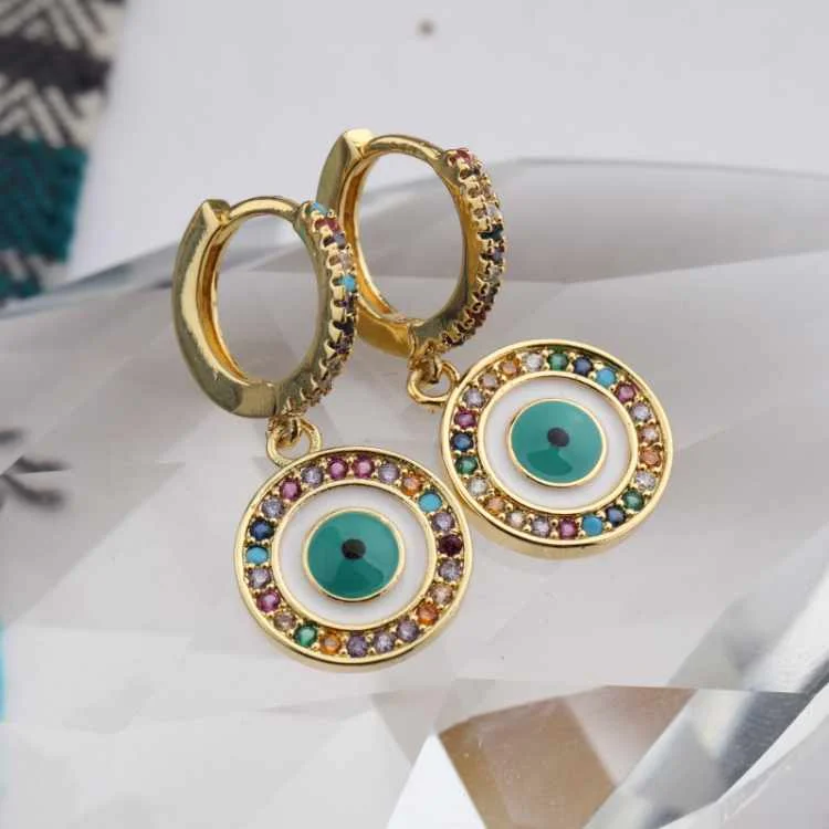 

Fancy Micro Insert Zircon Huggie Earring 18K Gold Enamel Eye Dangle Earrings