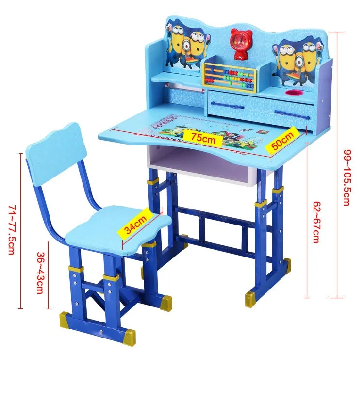 Adjustable Kids Furniture Children Study Table And Chair Cartoon