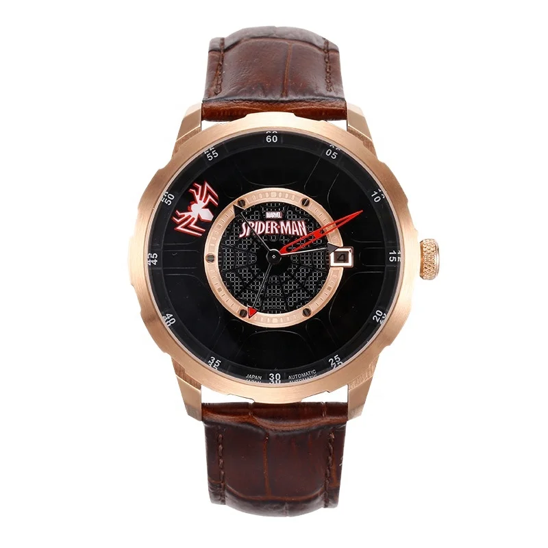 

China Region Marvel Brand Audit Bamboo Grain Leather Band Spider-Man Automatic Watch