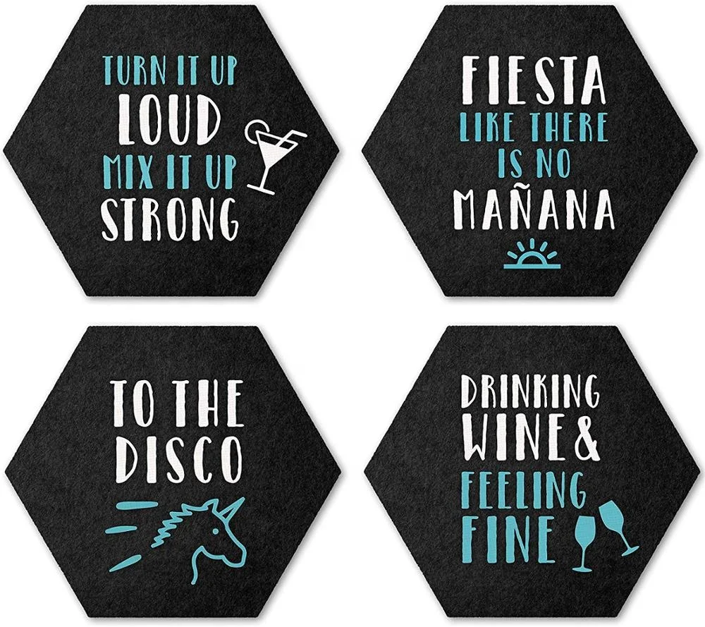 

Thick, Durable & Dense drink coaster 6 Cute Felt Coasters with Funny Sayings