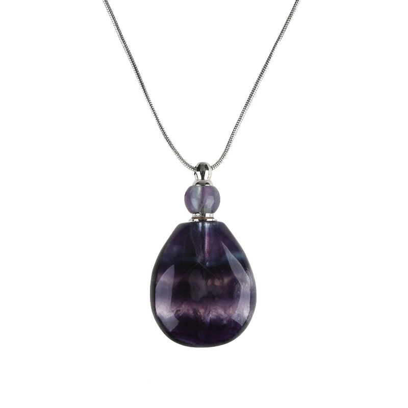 

wholesale empty water drop shape fluorite luxury refillable gemstone perfume bottle pendant custom perfume oil bottle