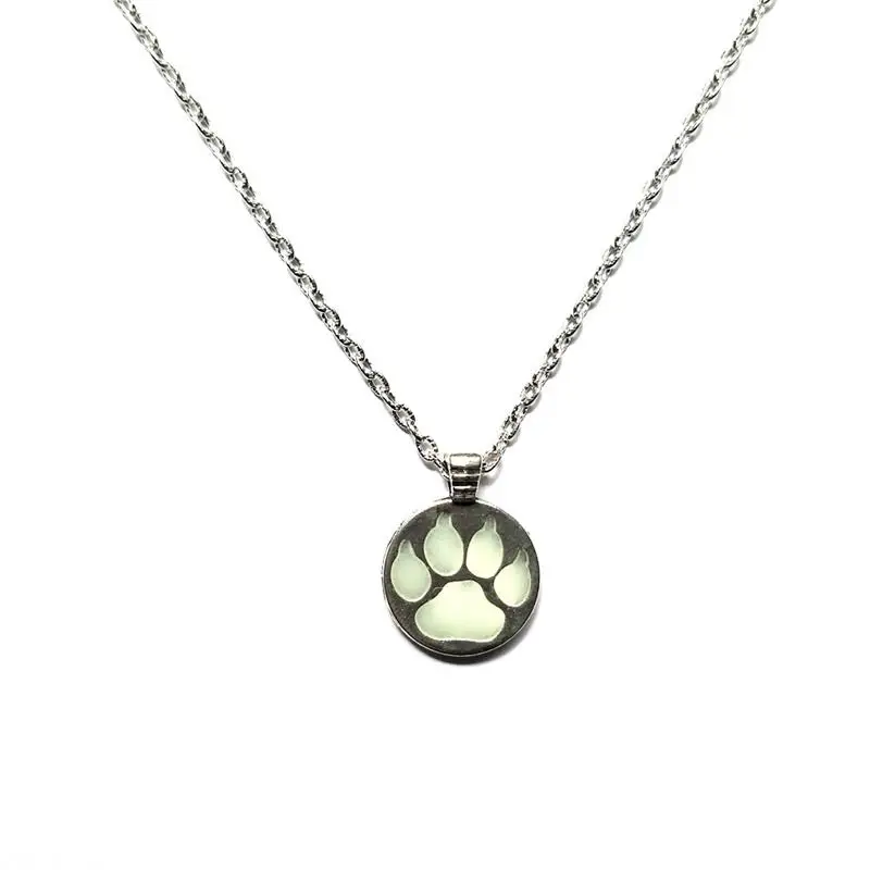 Glow In The Dark Pet Dog Cat Animal Paw Pendant Necklace For Women Retro Heart Cross Choker Chain Jewelry