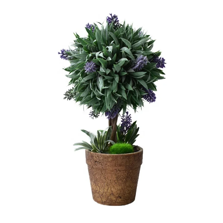 

Small artificial boxwood topiary bonsai fake lavender ball potted plant tree for indoor outdoor