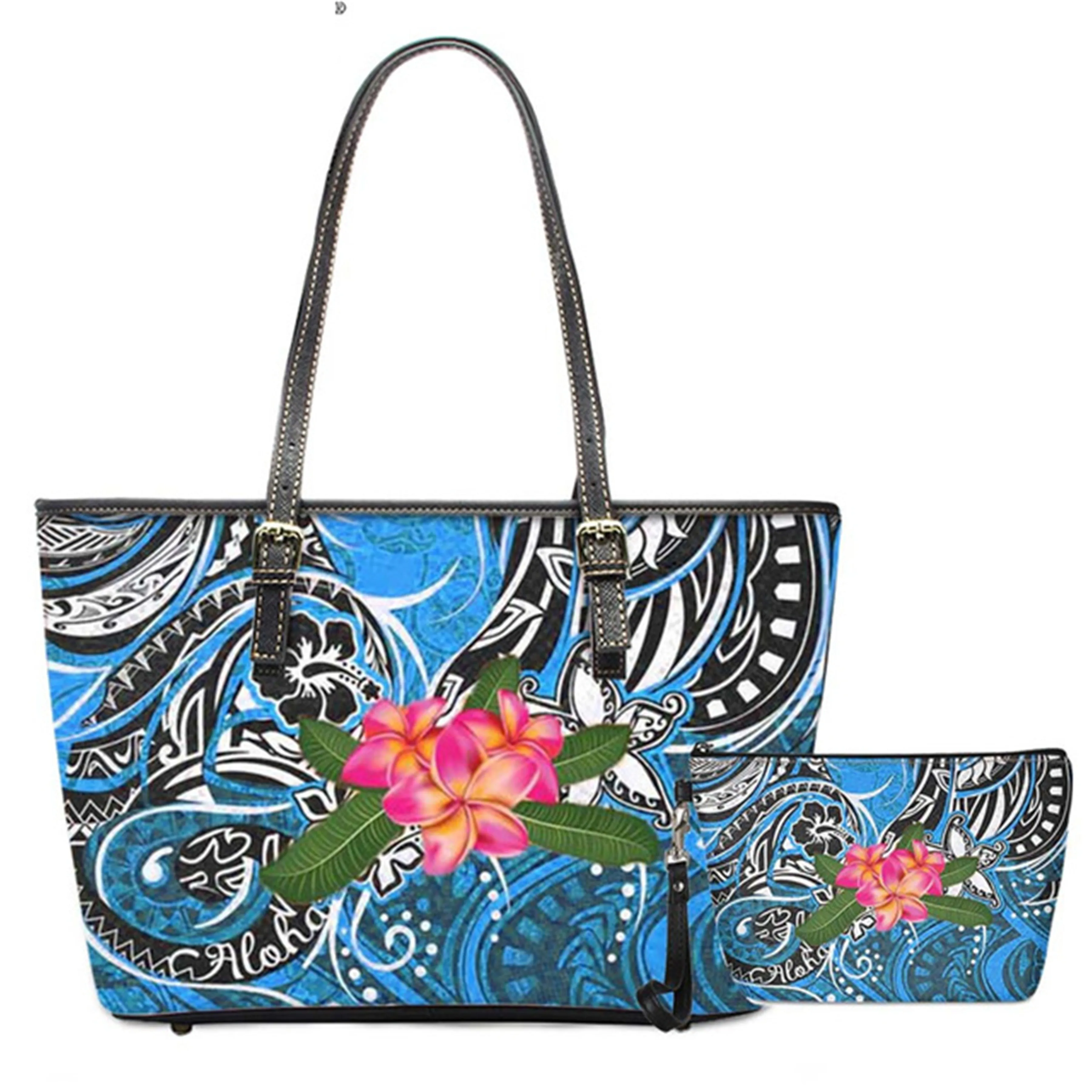 

Pu Women Handbag Colorful Polynesian Hawaii Turtle With Plumeria Flowers Pattern 2020 Stylish Women Shoulder Handbags Tote Purse, Accept custom made