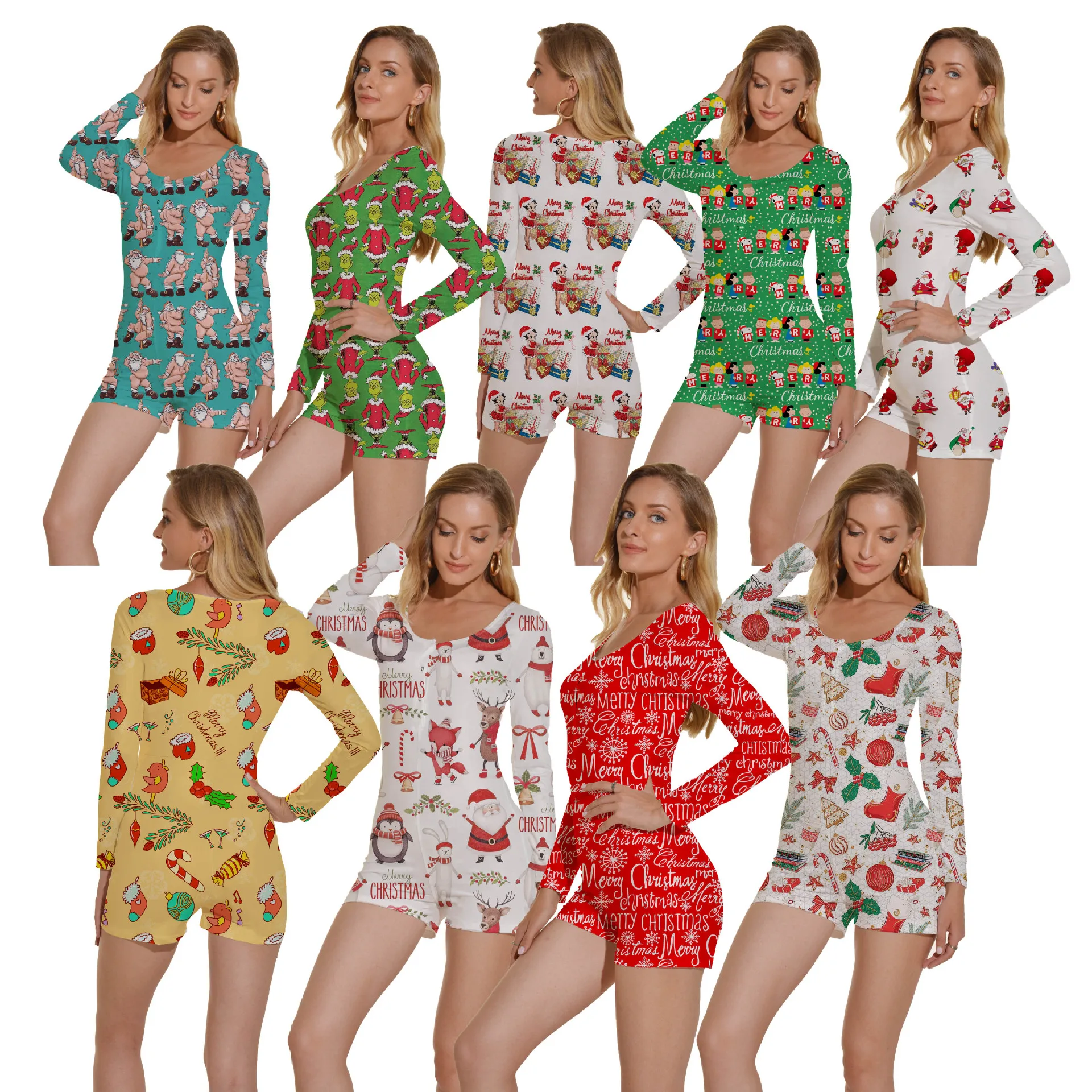 

8023 New Nightwear Onesie sleepwear Woman Long Sleeve Christmas Onesie Pajamas