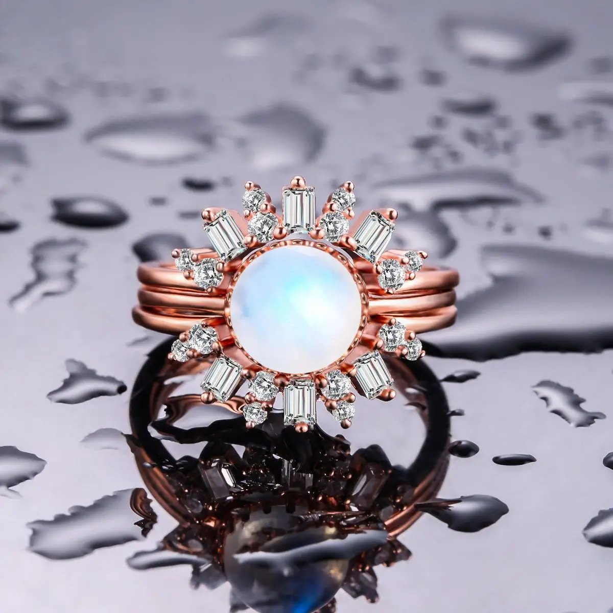 

Moon brass frame jewelry korean style moon and star rings jewelry type rainbow moon stone celtic silver, Customer request