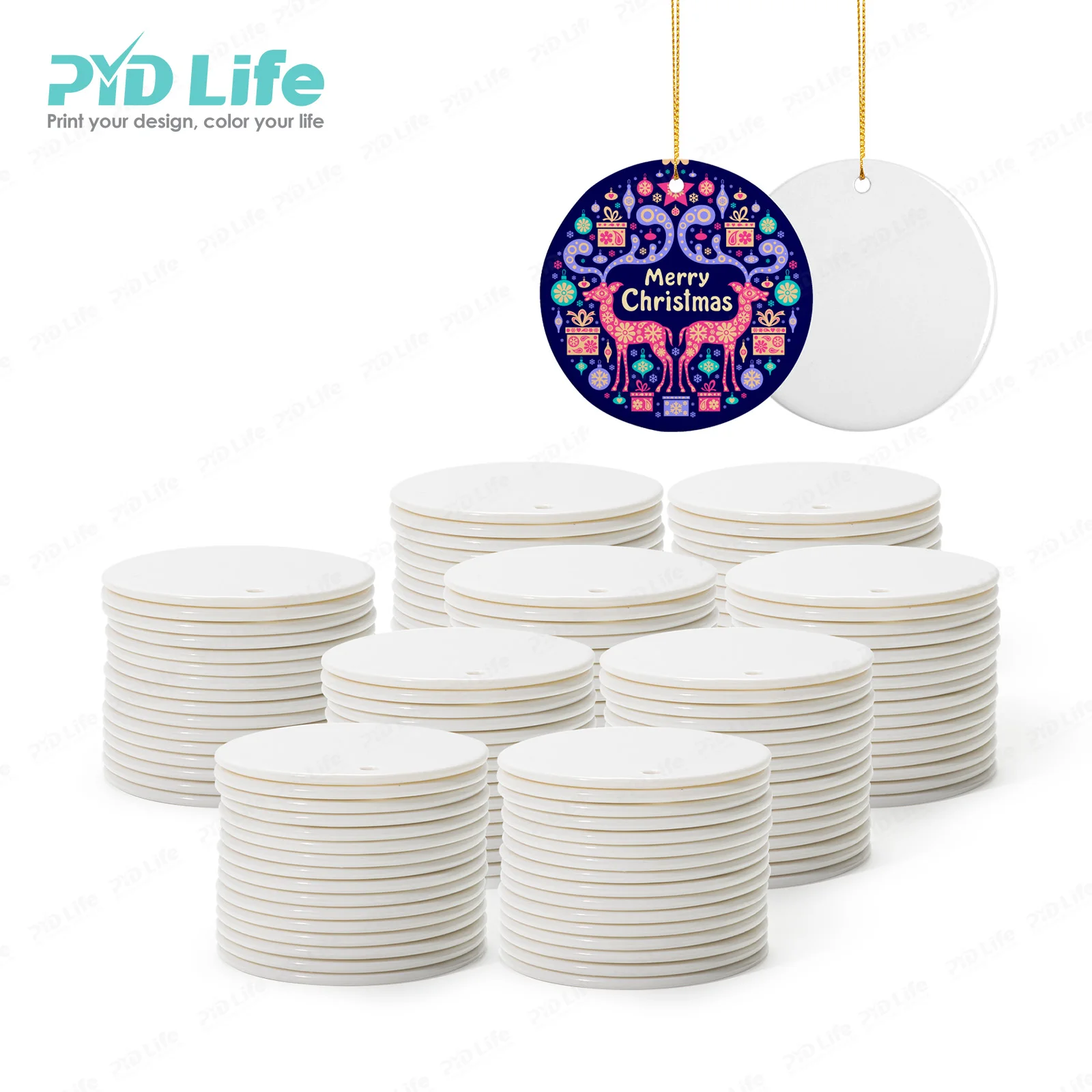 

PYD Life Us Free Shipping Sublimation Ceramic Ornaments Blank Wholesale Custom Decor Christmas Ceramic Ornaments