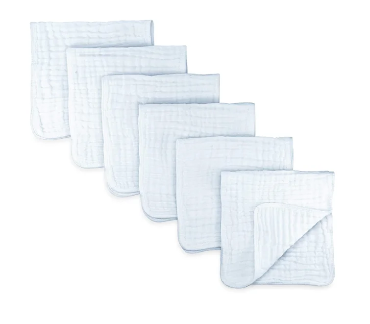 

100% Cotton Hand Washcloths 6 Layers Gauze Absorbent and Soft White Muslin Baby Burp Cloths