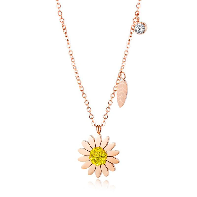 

2021 New trendy Fashion rose gold plated stainless steel daisy flower pendant jewelry necklace for women