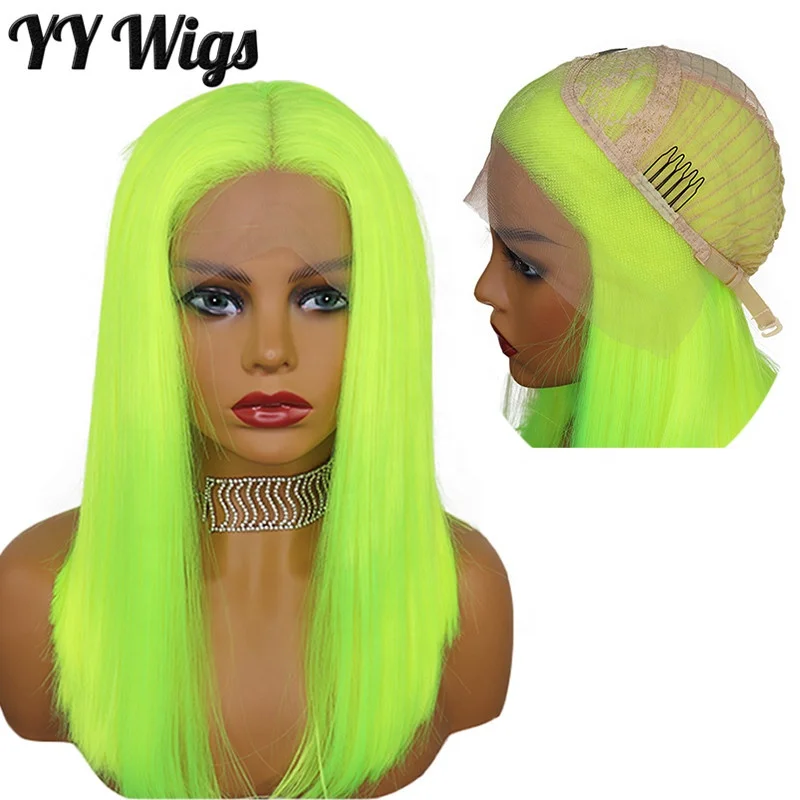 

13x4 Synthetic Lace Wig for Women Neon Green Wig Synthetic Bob Lace Front Wig, Fluorescent green
