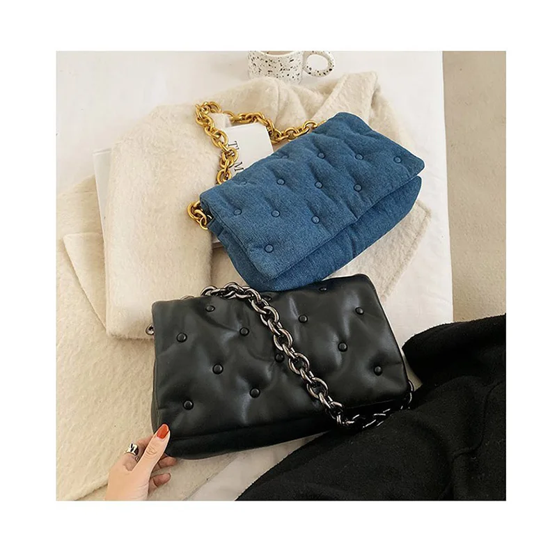 

NEW Denim Cowboy Shoulder Messenger Bags Fashion Ladies Underarm Bag Women's Crossbody Bag Ladies Thick Chain Soft Handbags