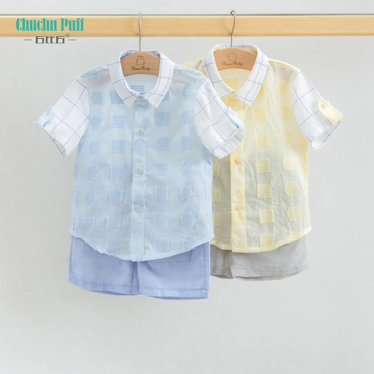
2020 Summer top design 100 cotton short sleeve striped plaid baby boy shirt kids shirt 